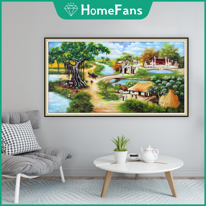 Bộ Tranh Đính Đá 5D Tự Làm Hình Phong Cảnh Làng Quê Cỡ Lớn 90x50cm