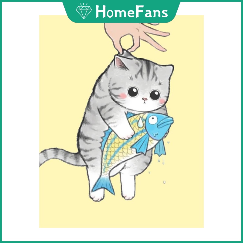 Bộ Tranh Đính Đá 5D Tự Làm 30x40cm / 40x50cm Hình Chú Mèo Dễ Thương Trang Trí Nhà Cửa