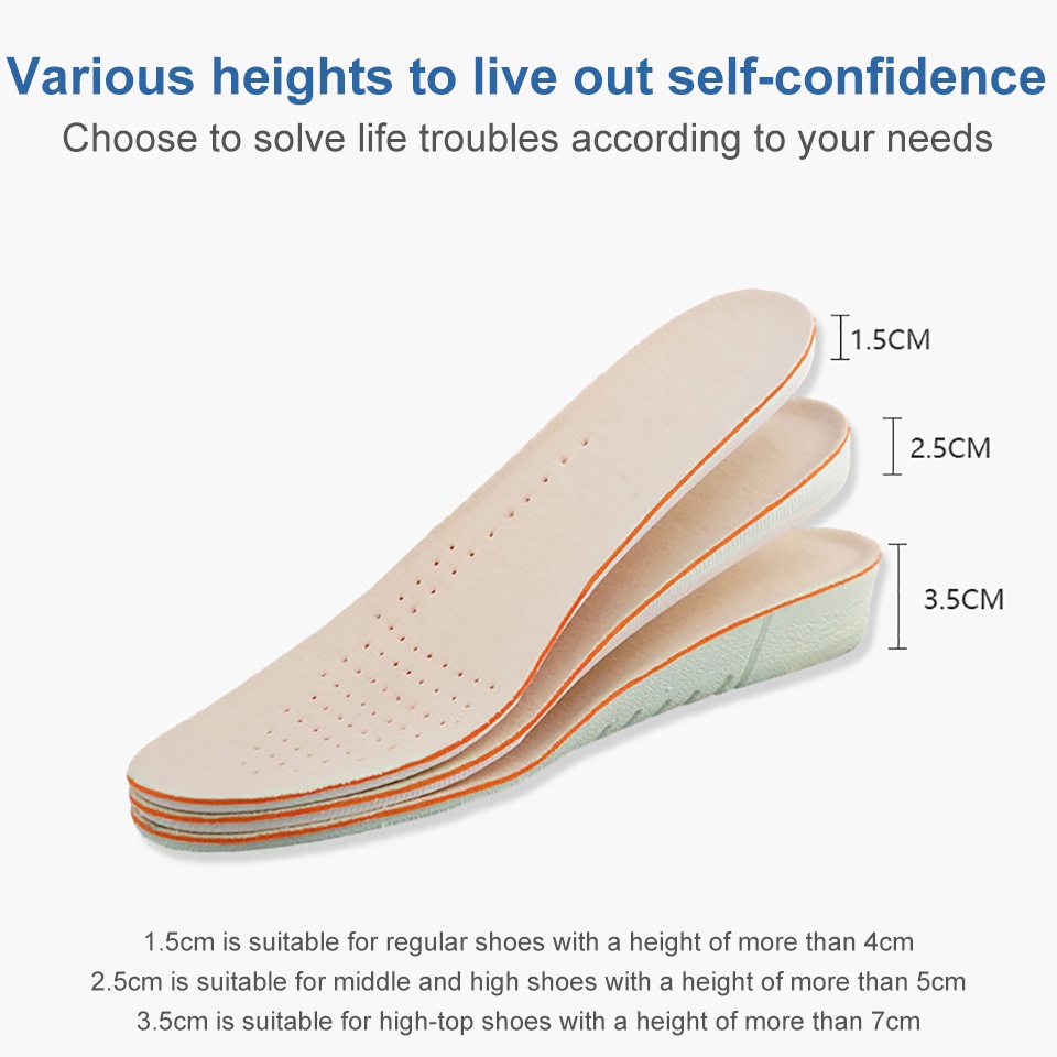 1 Cặp Miếng Lót Giày Thể Thao Unisex Tăng Chiều Cao 1.5-3.5cm