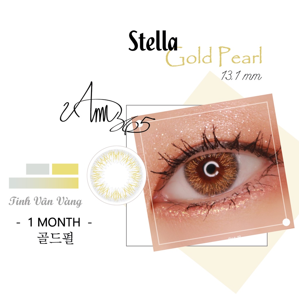 Lens Mắt Cận 1 Tháng Nhũ Vàng Stella Gold Pearl ANN365, Chống Tia UV Đeo 12h