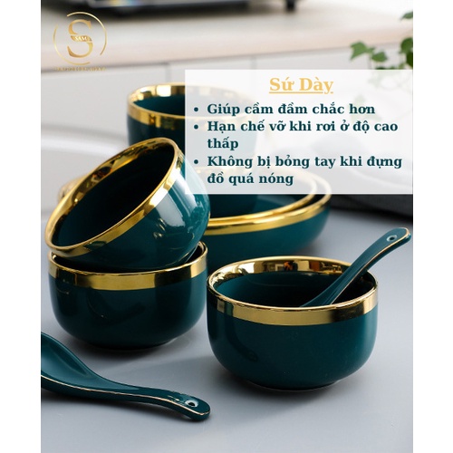 [HỎA TỐC] Bộ Tô Chén Đĩa Sứ Cao Cấp Emerald Viền Vàng Gold Xanh Lục Bảo Xanh Cổ Vịt Sang Trọng Hàng Có Sẵn