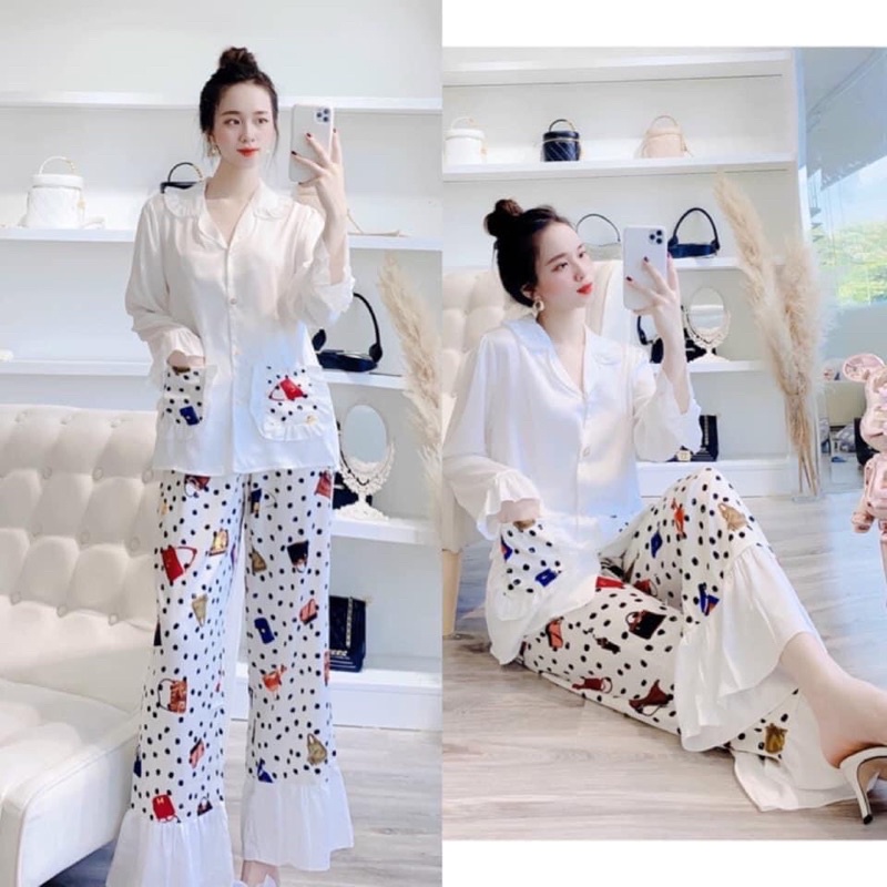 bộ ngủ lụa cổ công chúa lụa satin cao cấp quảng châu