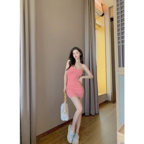 Đầm hai dây body xoắn ngực / đầm ôm nữ/ đầm hotgirl thời trang có lót mút đệm ngực giá  50k chỉ có ở shop KIMDISTORE94