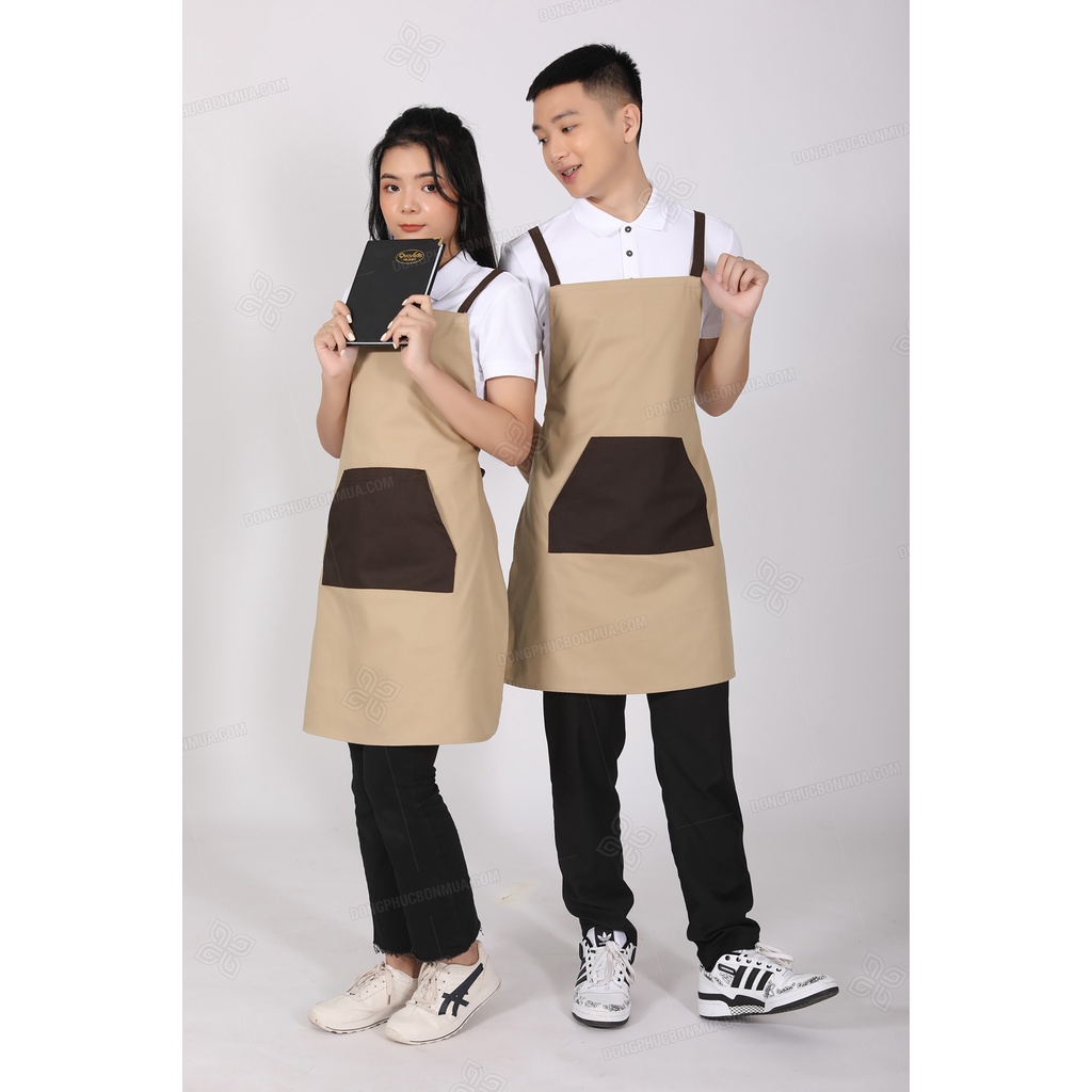 Tạp dề đẹp kaki cao cấp - Tạp dề pha chế Tạp dề cafe Tạp dề phục vụ sẵn hàng kèm video hàng đẹp