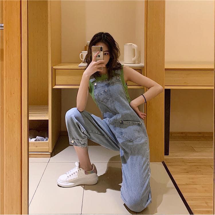 Quần Yếm Nữ Jean Xanh, Yếm Bò Dáng Suông Túi Trước Hàng Quảng Châu Loại 1 Siêu Đẹp Dành Cho Phái Nữ.