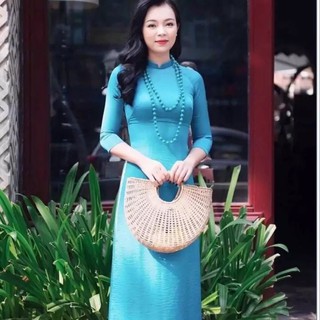 Bộ áo dài truyền thống tây thi màu xanh (tay lỡ cổ 2cm)
