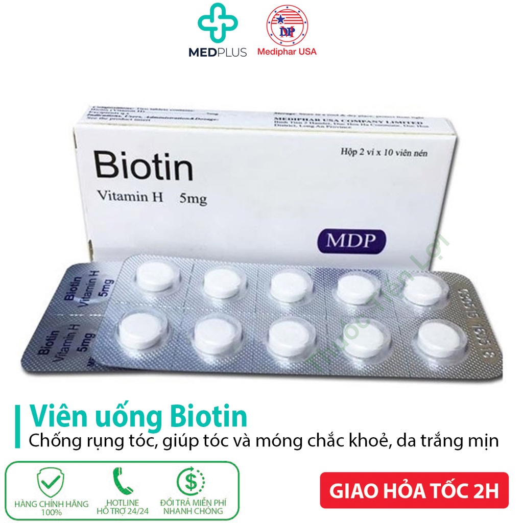Biotin - Viên uống bổ sung biotin và vitamin B5 chống rụng tóc, giúp tóc và móng chắc khoẻ, da trắng mịn