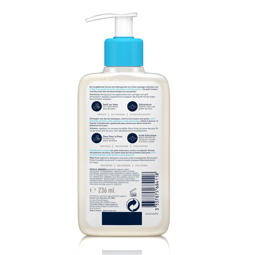 Sữa Rửa Mặt CERAVE SA Smoothing Cleanser 236ml (Bản Pháp Nội Địa) Sữa Rửa Mặt Cerave Da Dầu Mụn MIMI House