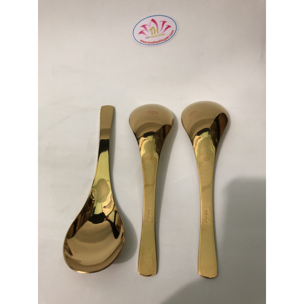 Bộ 3 muỗng sò hoặc súp kiểu Hàn Quốc vàng gold inox 304 cao cấp bóng sáng sang chảnh Hcm