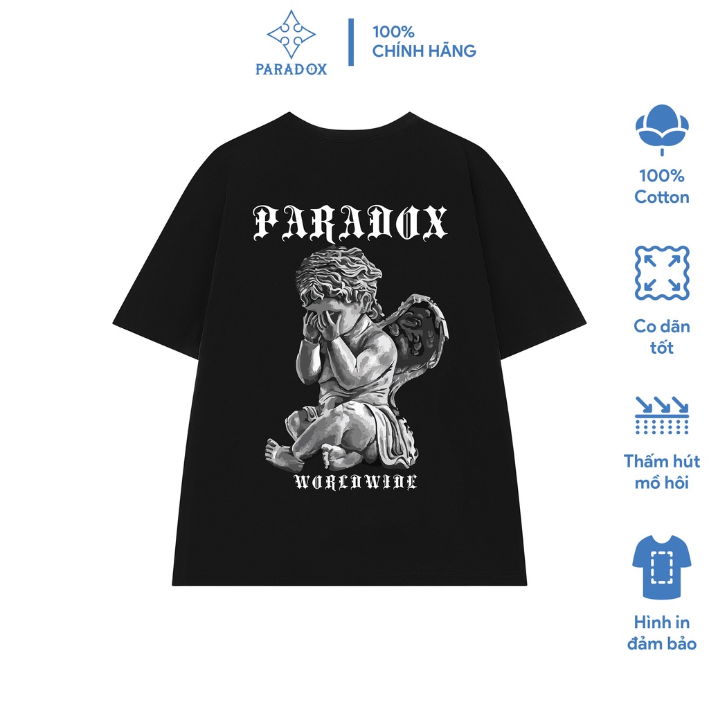 Áo thun form rộng Paradox tay lỡ - Unisex - In hình - WEEPY ANGEL - Màu đen | BigBuy360 - bigbuy360.vn