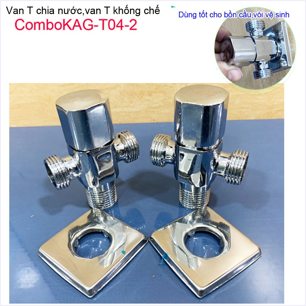 Combo 2 van T chia nước giảm áp ComboKAG-T04 cao cấp, van T chia nước bồn cầu và vòi xịt, T nối nước vòi xịt siêu bền