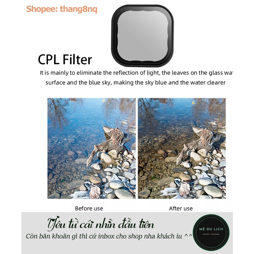 Kính lọc Telesin CPL gopro 9/10, kính lọc filter, khắc phục cháy sáng khi quay phim, chụp ảnh trên gopro