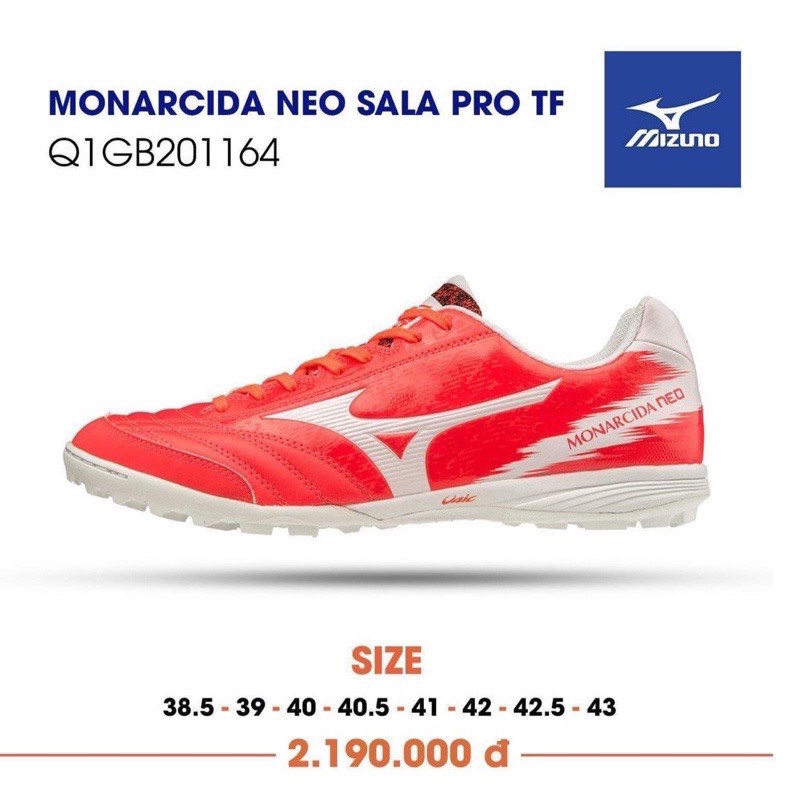 Giầy Đá Bóng Mizuno MONARCIDA NEO Sala Pro TF Đỏ trắng size 39-43