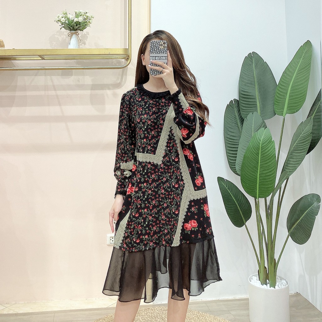 [Best-seller] 🔥 Váy hoa thiết kế, dáng đuôi cá, cổ bèo phối voan, đầm dáng suông rộng, mã V888 - Michi's House | BigBuy360 - bigbuy360.vn