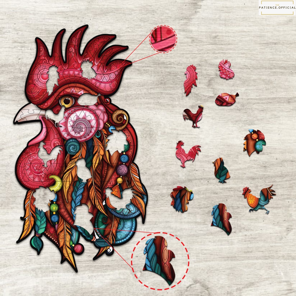 Tranh ghép hình gỗ 3D puzzle - Bộ đồ chơi xếp hình - Con gà trống oai vệ Tặng hộp đựng cao cấp - rooster