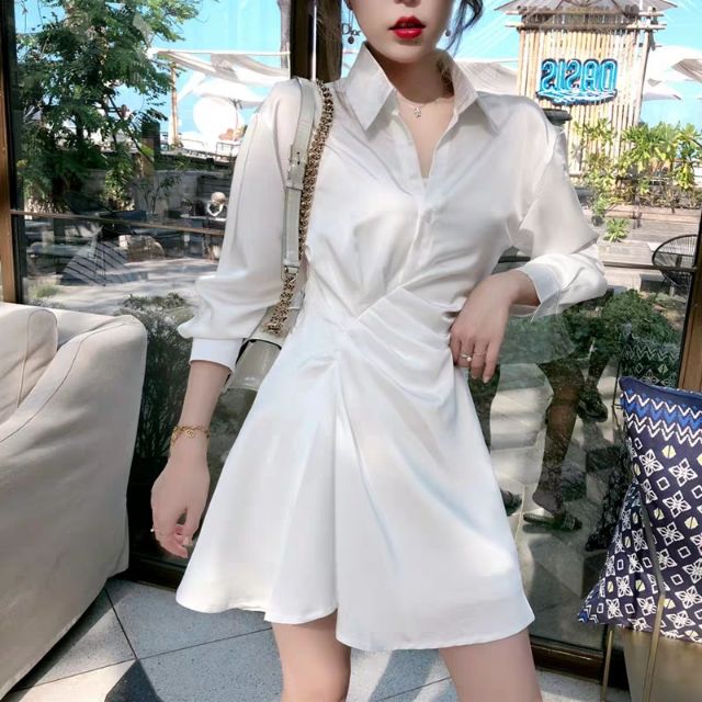 Đầm sơ mi trắng cách điệu siêu xinh kèm váy 2 dây mặc lót trong