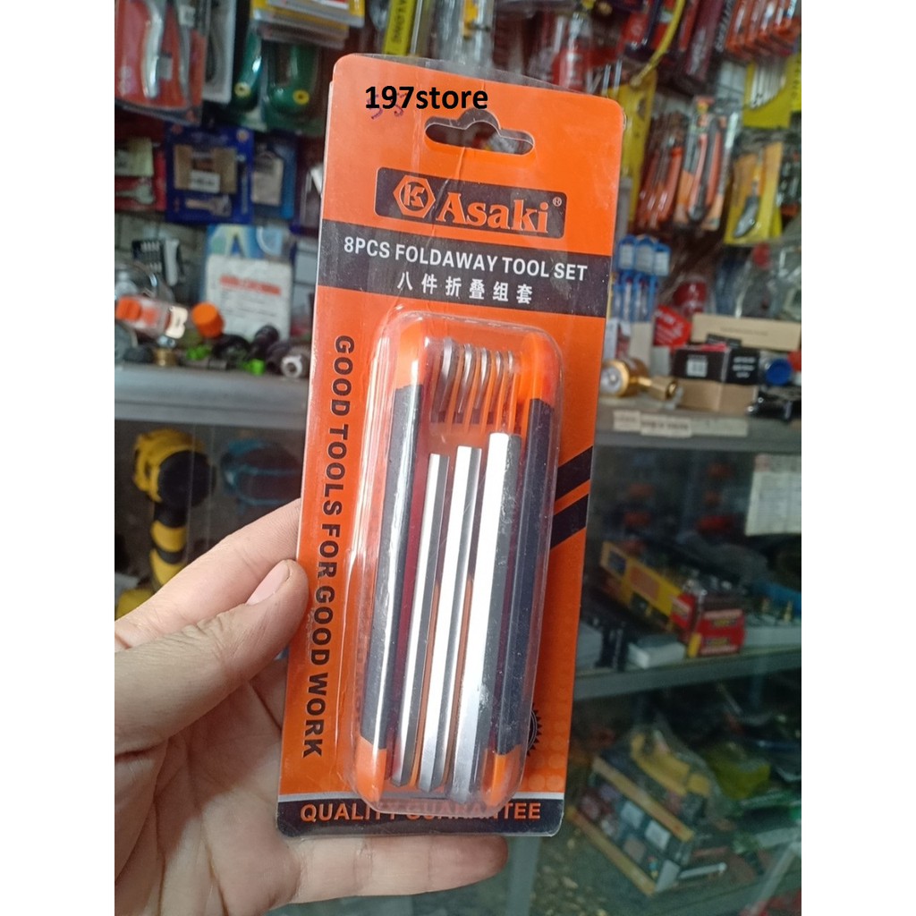 Bộ lục giác gập 8 chi tiết cầm tay dạng gấp gọn ASAKI giá rẻ chất lượng cao