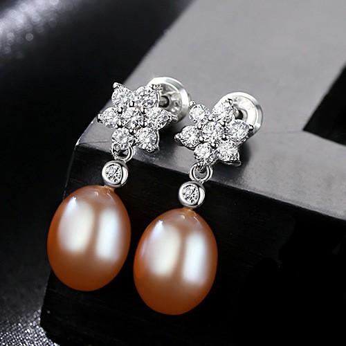 Bông Tai Bạc Nữ S925 Xi Bạch Kim Đính Hạt Ngọc Trai Nhiên Nhiên Nuôi Nước Ngọt Sang Trọng B2333 - Bảo Ngọc Jewelry