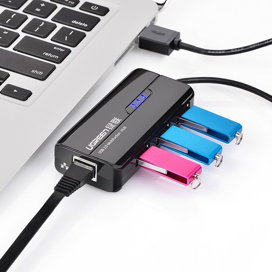 HUB 3 cổng USB 2.0 kèm cổng mạng LAN Ugreen 20264 tốc độ 10/100Mbps - HapuStore