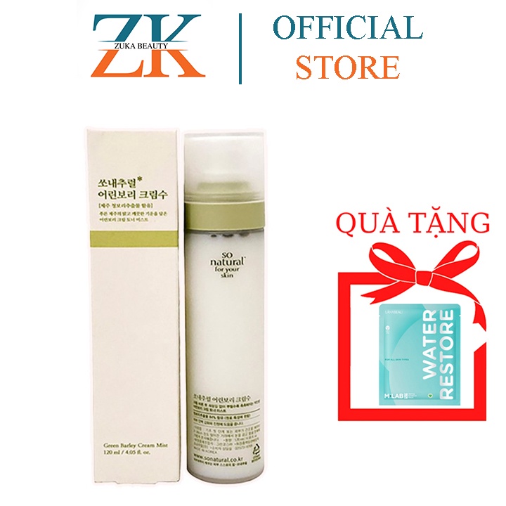 Xịt khoáng So Natural Green Barley Cream Mist 120ml Hàn Quốc Zuka Beauty cấp ẩm dưỡng da mặt
