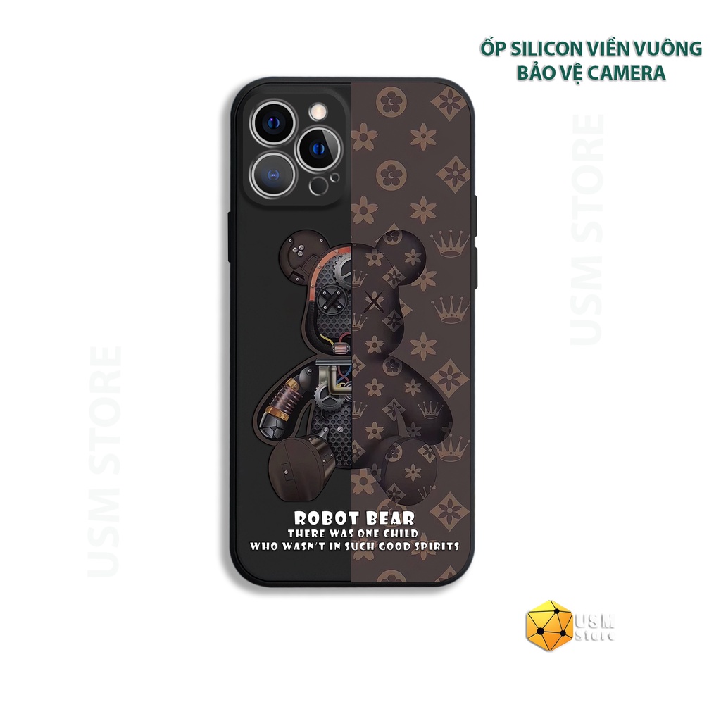 Ốp lưng iphone cạnh vuông, in vi điểm hình gấu Bear 6/7P/8P/X/Xmax/11/11Promax/12/12Mini/12Promax/13pro/13Promax/13Mini