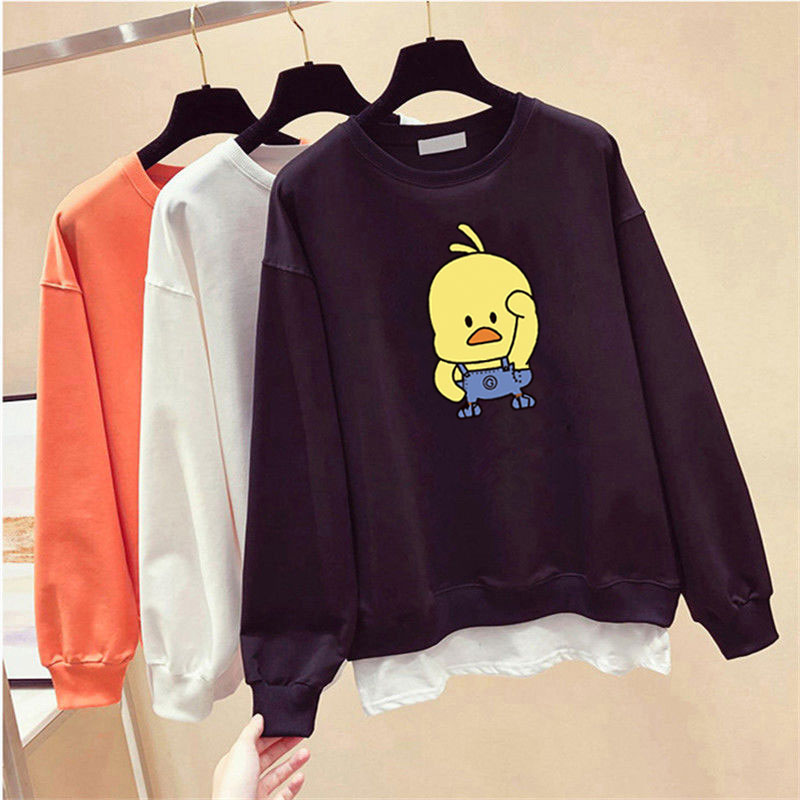 Áo Sweater Cotton 4 Màu In Hình Vịt Vàng Hoạt Hình Phong Cách Hàn Quốc Thời Trang Cho Nữ