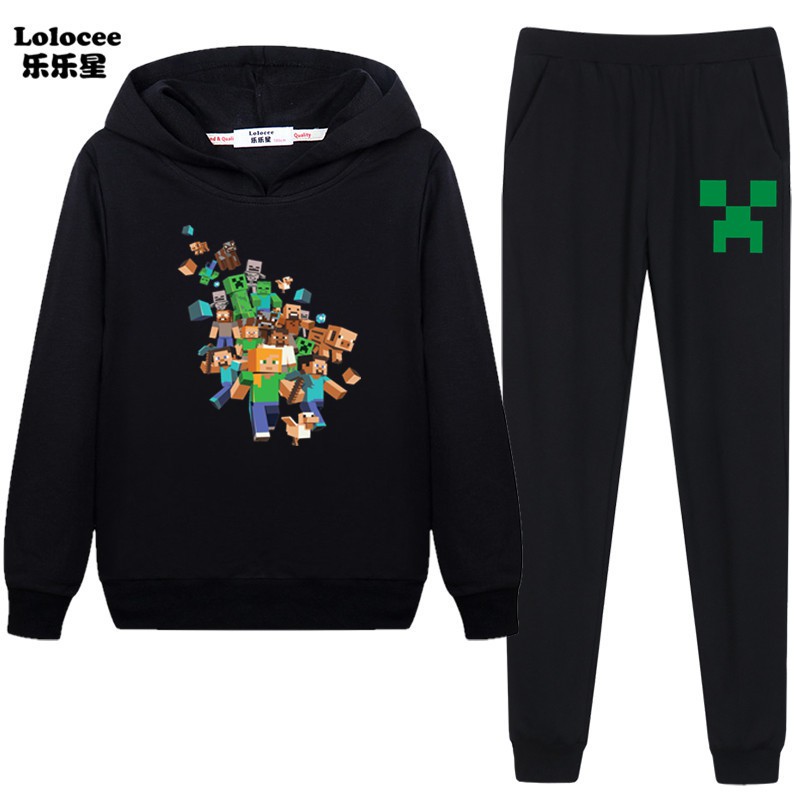 Set Áo Hoodies + Quần Dài Phong Cách Game Minecraft Cho Bé Trai Từ 3-14 Tuổi