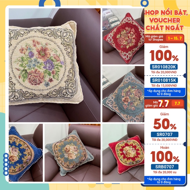 Gối tựa sofa vải gấm, gối vuông tựa lưng ghế gỗ