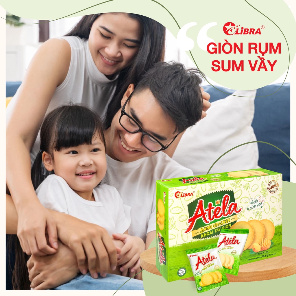 Bánh cracker khoai tây LIBRA đồ ăn vặt dinh dưỡng snack potato mặn giòn bánh lễ tết Atela hộp 342gr