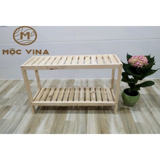 Kệ dép 2 tầng dài 80cm. Gỗ thông nhập khẩu màu tự nhiên