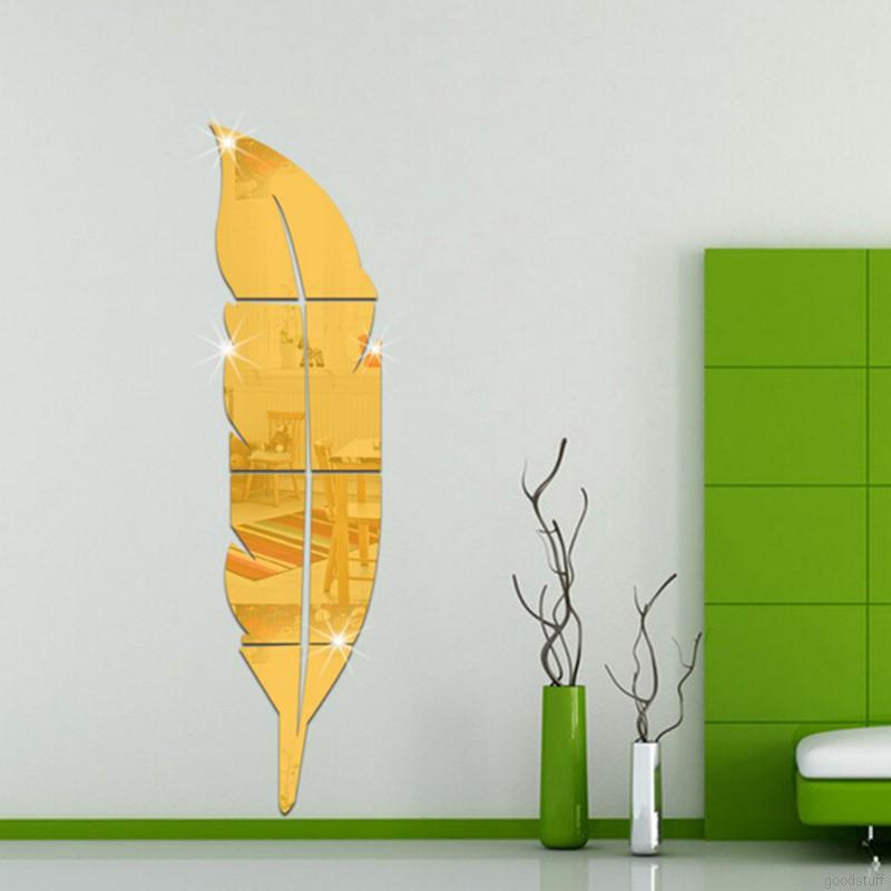 Household Concise Mirror Feather Shape 3D Self-adhesion Eco-friendly Safety Wall Decoration