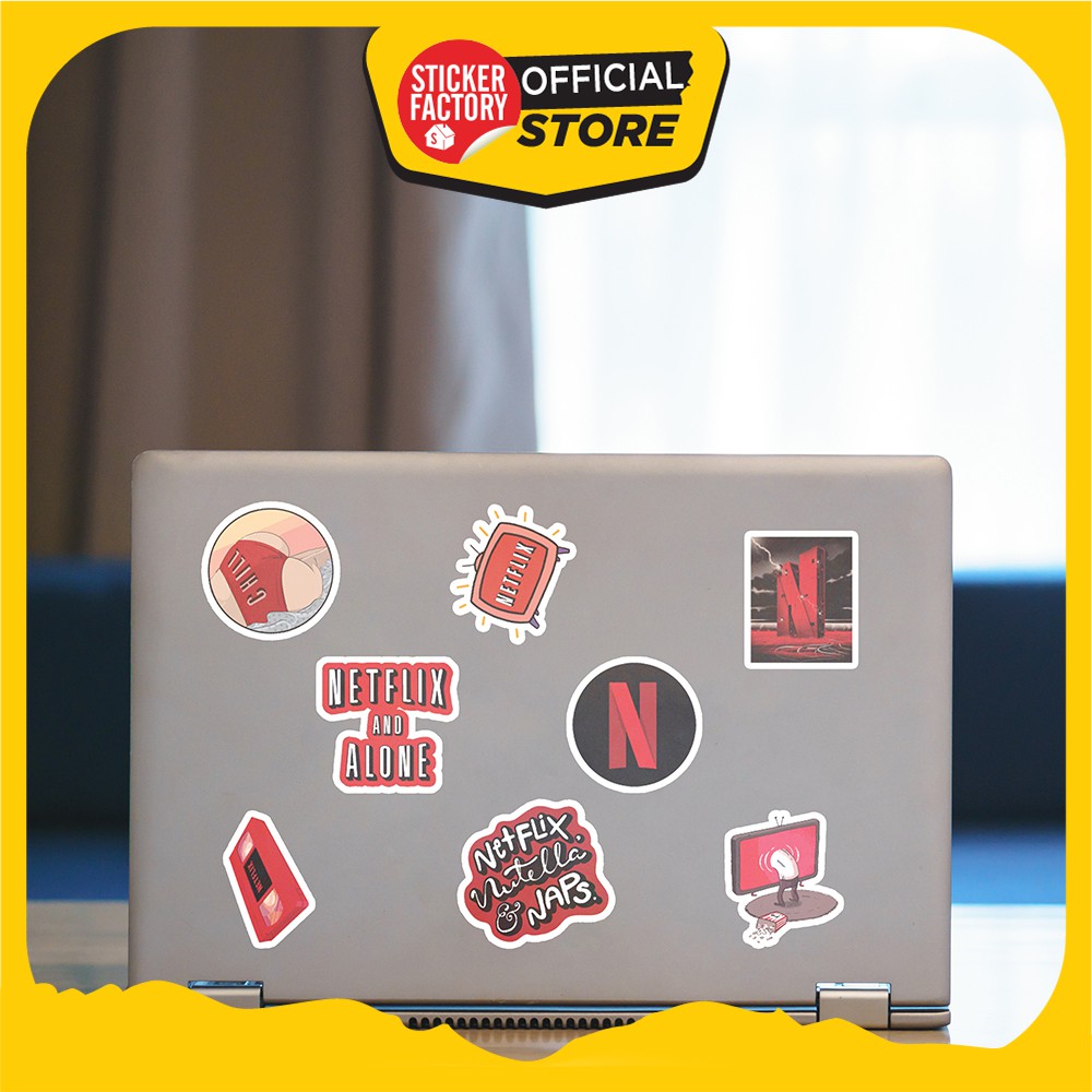 Hộp set 30 sticker decal hình dán nón bảo hiểm , laptop, xe máy, ô tô STICKER FACTORY - Netflix