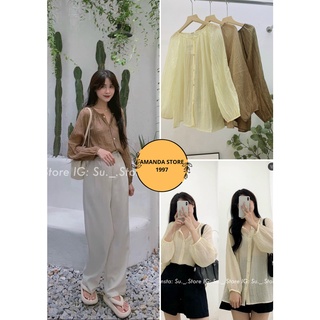 Áo sơ mi nữ voan tơ cổ tròn, áo sơ mi nữ dài tay cổ tròn chất voan tơ SM025