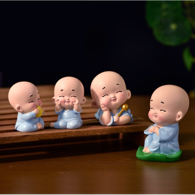 Tượng Chú Tiểu áo xanh ngồi thiền dễ thương