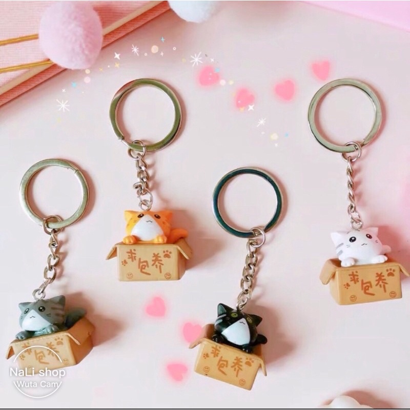 MÓC KHOÁ MÈO CON TRONG HỘP CARTON, cute dễ thương