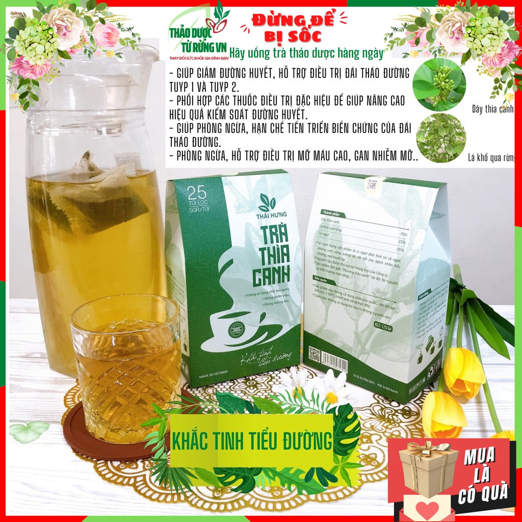 [Mã 267FMCGSALE giảm 8% đơn 500K] Trà Thìa Canh Thái Hưng Khắc Tinh Của Tiểu Đường 25 Túi Lọc 125g Thảo Dược Từ Rừng VN
