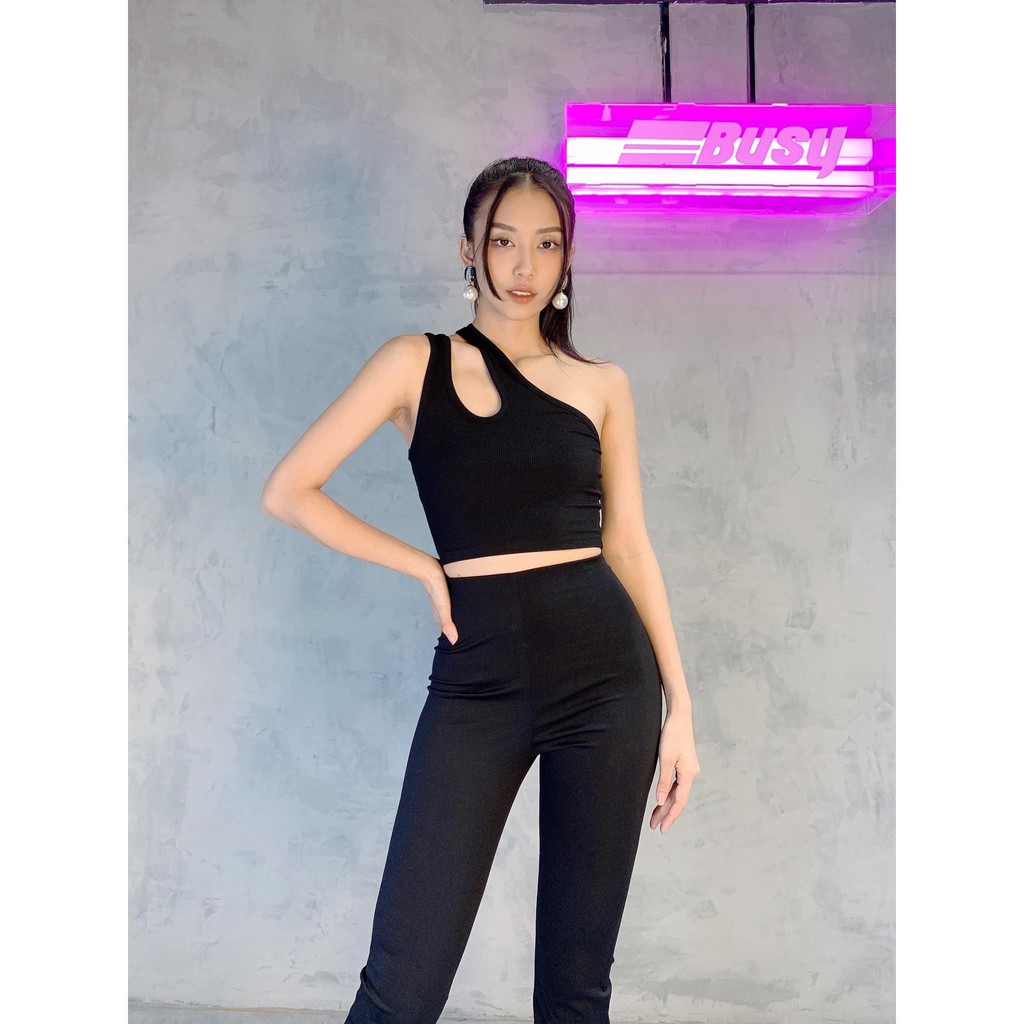 Áo Ba Lỗ Cổ Chéo Croptop Nữ Busy Thun Gân Chun Co Giãn Ôm Sát BL7C