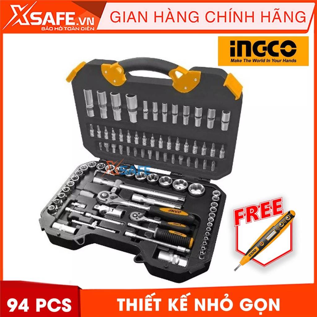 Bộ đồ nghề đa năng 94 chi tiết INGCO HKTS42941 thép cao cấp chắc chắn Đầu tuýp chịu nhiệt, chịu lực tác động, chắc chắn