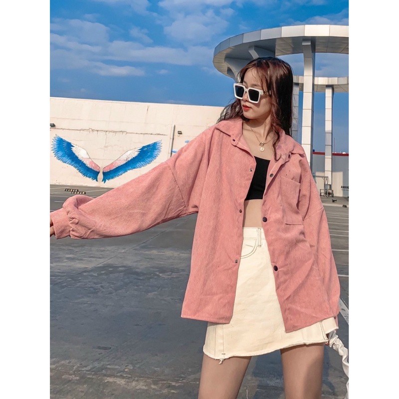 Sơ mi Bigsize ❤️ 𝐇𝐈̀𝐍𝐇 𝐓𝐇𝐀̣̂𝐓❤️khoác somi nhung tăm dáng rộng, áo khoác nhung tăm ulzzang