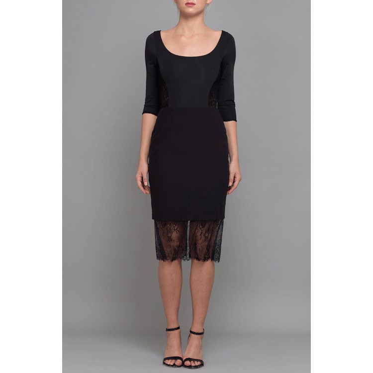 Chân váy đen pha ren BLACK COTTON LACE PENCIL SKIRT | BigBuy360 - bigbuy360.vn