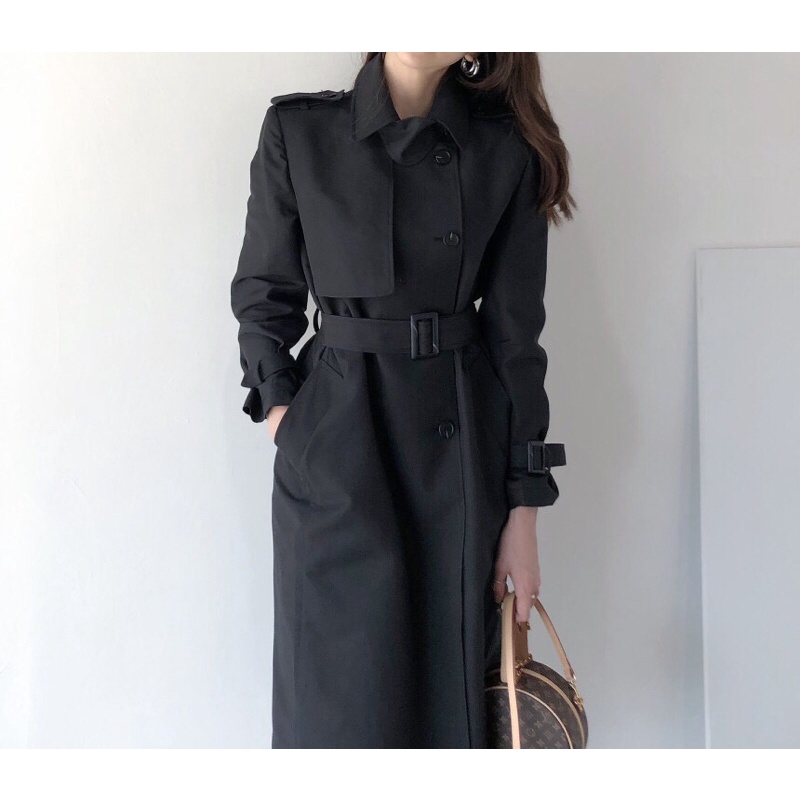Áo khoác dáng dài khaki xẻ sau