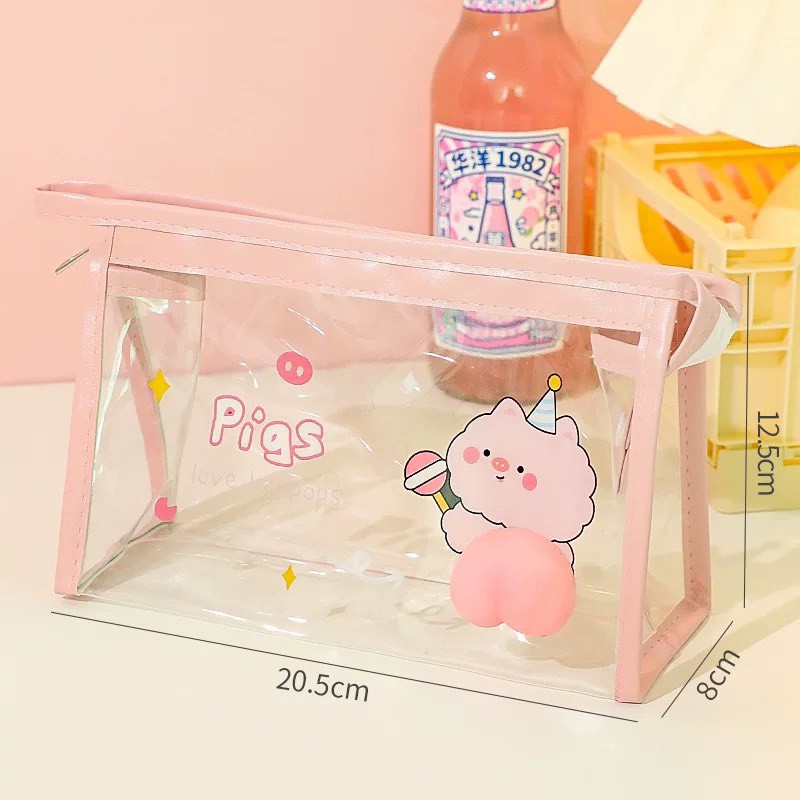 Hộp bút, túi đựng mĩ phẩm trong suốt in hình hoạt hình dễ thương