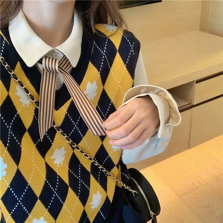 Áo len không tay họa tiết caro thời trang thu đông Hàn Quốc cho nữ | BigBuy360 - bigbuy360.vn