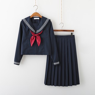 [Bailiphil] Seifuku/ Set đồng phục học sinh Nhật Bản xanh than: áo cổ thủy thủ kẻ sọc nơ tai thỏ + chân váy xòe