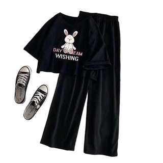 Sét áo croptop thỏ day kèm quần ống rộng