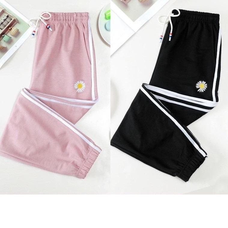 Quần JOGGER Thêu Hoa Cúc 3u1 Cho Nữ / Chất Liệu Vải Thô Mới Nhất