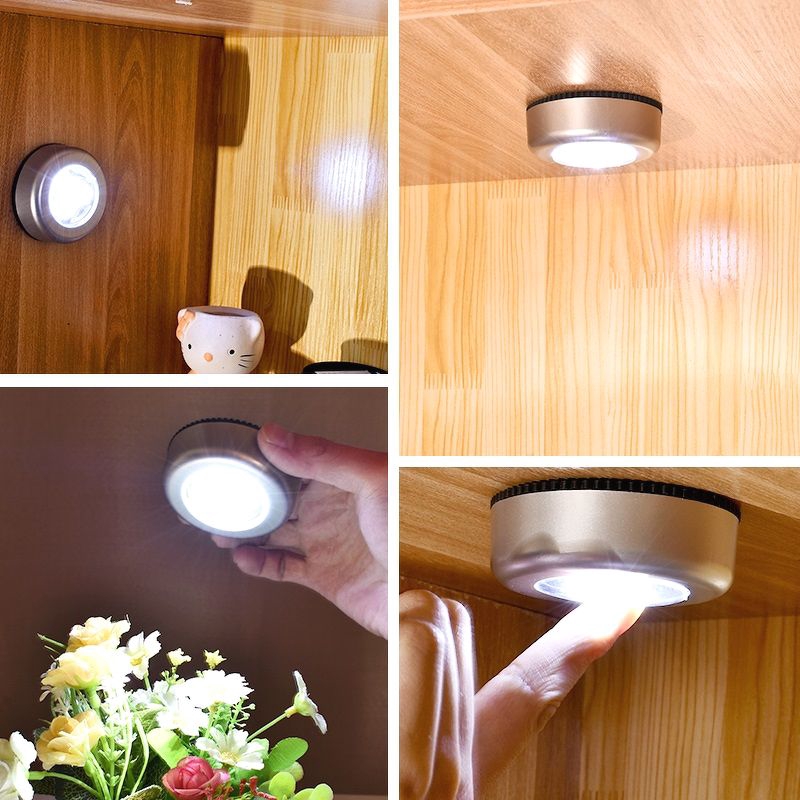 Đèn led tròn gắn tường mini, Led mặt tròn không dây cảm ứng dùng pin gắn tường, tủ áo tiện dụng