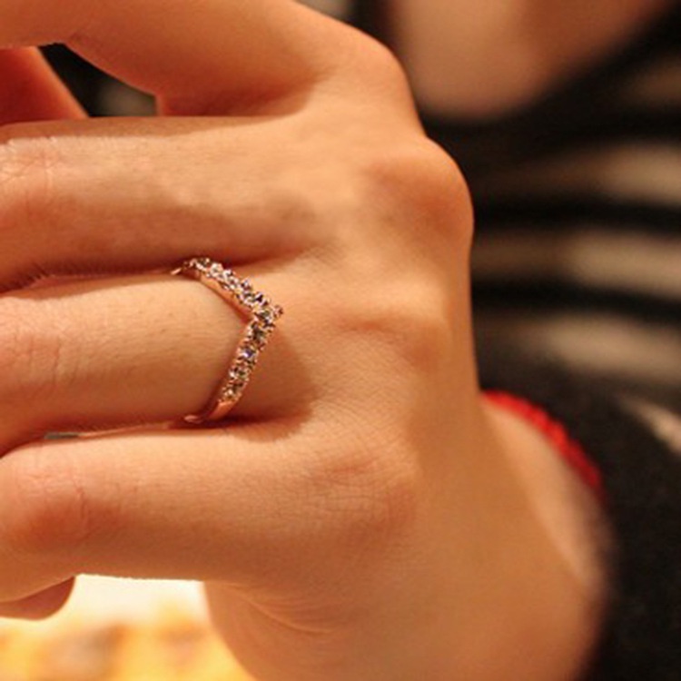 Nhẫn Hình Chữ V Đính Đá Phong Cách Harajuku Thời Trang Cá Tính