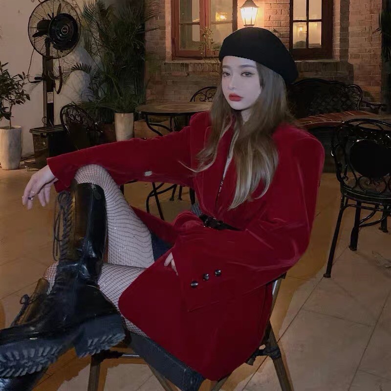 (SẴN + ẢNH THẬT )Áo khoác vest ulzzang đỏ rượu Hàn Quốc 2021 KÈM 2 ẢNH THẬT CUỐI