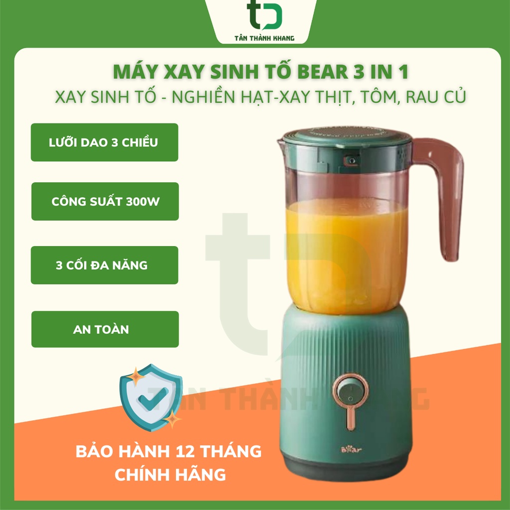 Máy Xay Đa Năng Bear Bl-b10v2 Tích Hợp 3 Cối Xay Tiện Lợi Xay Sinh Tố, Thịt, Đồ Ăn Dặm - Bh 12 Tháng